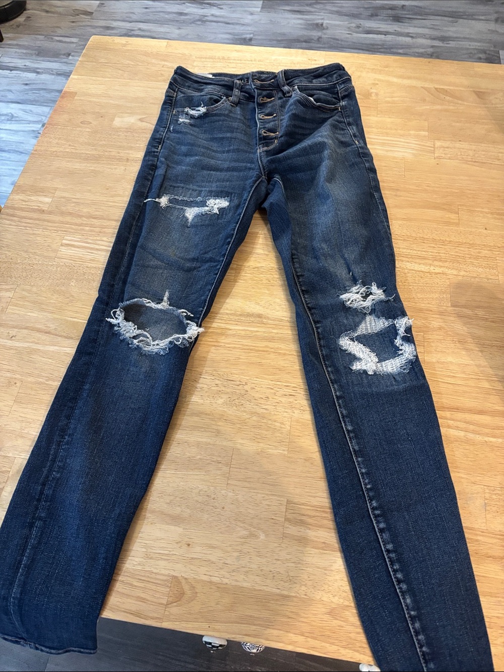American Eagle Outfitters Dark Indigo Ripped Skinny Jeans